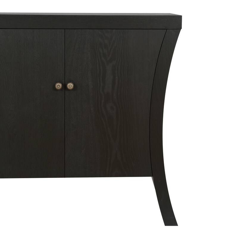 4 Door Sideboard Cabinet with Wooden Arc Legs, Kitchen Buffet Cabinet with Bronze Clasps, Storage Cabinet with Shelves