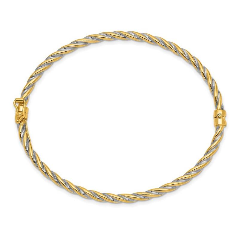 Curata 3mm 14k Two Tone Polished Hinged Bangle Bracelet