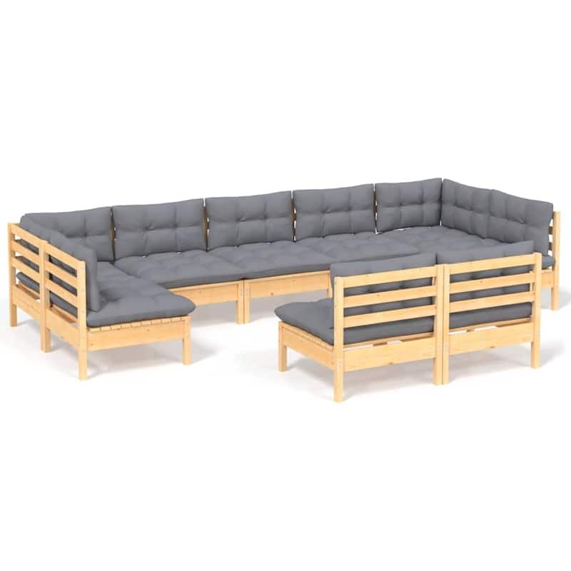vidaXL 9 Piece Patio Lounge Set with multi colors Cushions Solid Pinewood - 25" x 25" x 24.6"