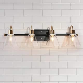 Modern Transitional 4-light Bathroom Vanity Light Black Gold LED Dimmable Wall Sconce