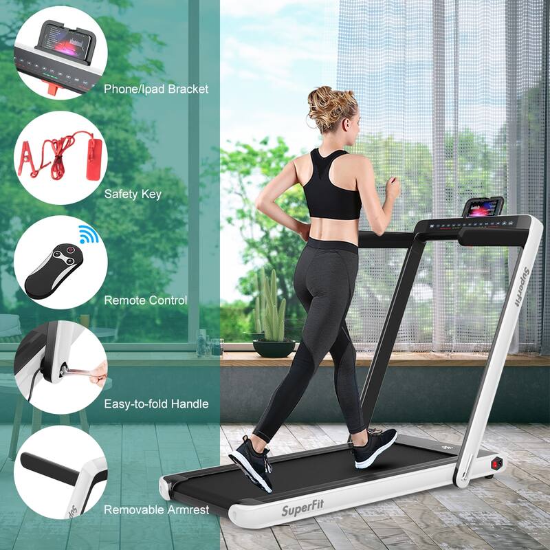 Gymax 2 in 1 Folding Treadmill 2.25HP Running Machine w/ Dual Display - 49'' x 27'' x 42''