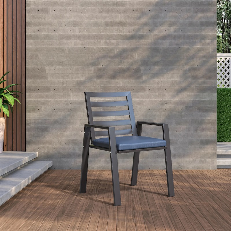 Chelsea Modern Mid-Century Patio Silhouette Aluminum Dining Chair with Olefin Fabric Cushions - 34.84