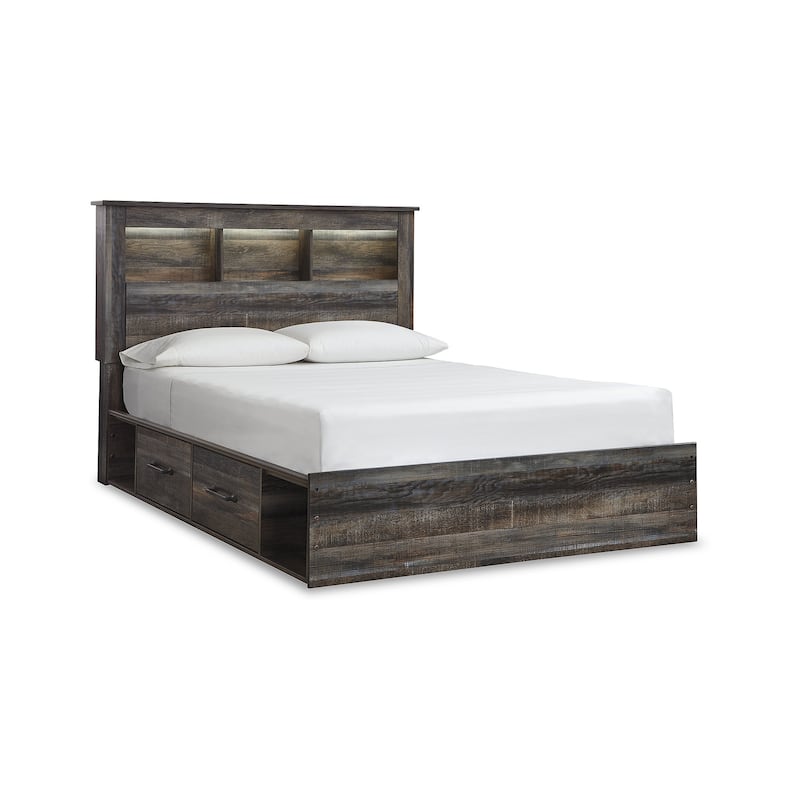 Drystan Rustic Brown Bookcase Bed with 2 Under Bed Storage Drawers