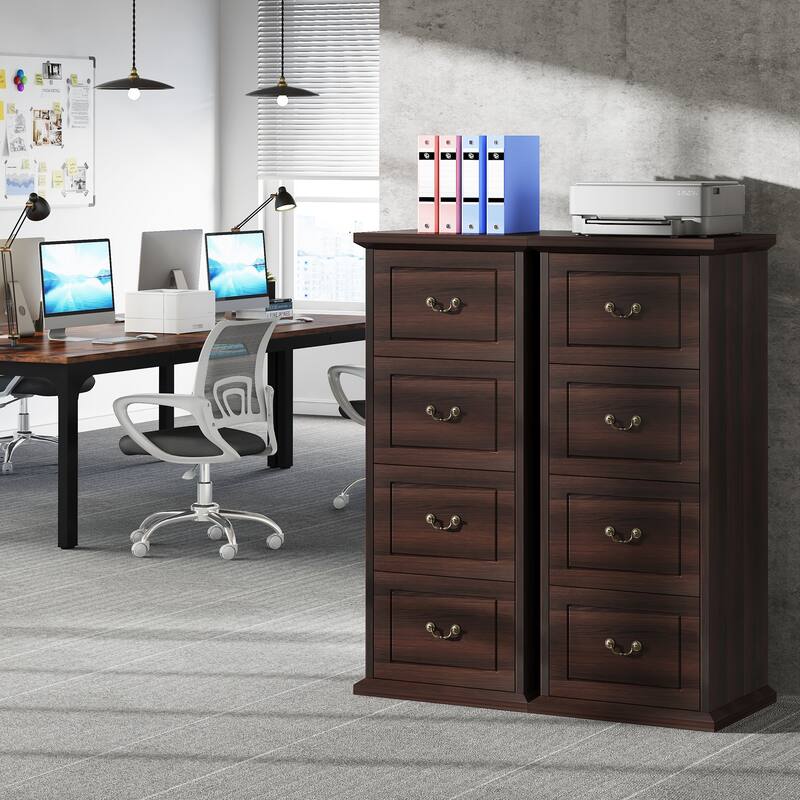 Wood File Cabinet, Tall Filing Storage Printer Stand for A4/Letter/Legal Size, Home Office Document Accent Cabinet