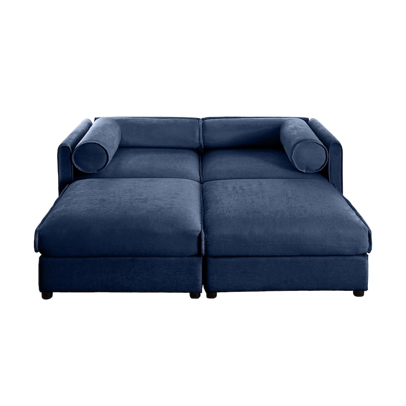 75.5" 2-Seater Chenille Sofa with 2 Ottoman Storage Seats, Cylindrical Backrest and Modular Design