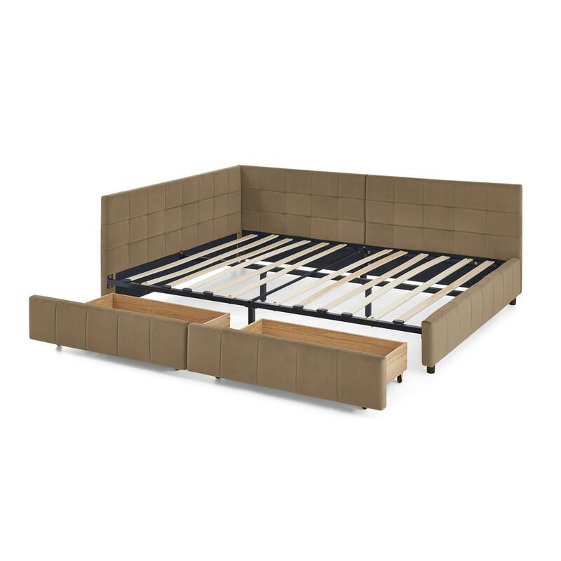 Bedroom Storage Upholstered Tufted DayBed With 2-Drawers
