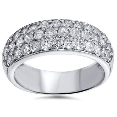 1 1/2ct Pave Diamond Wedding Anniversary White Gold Womens Wide Band
