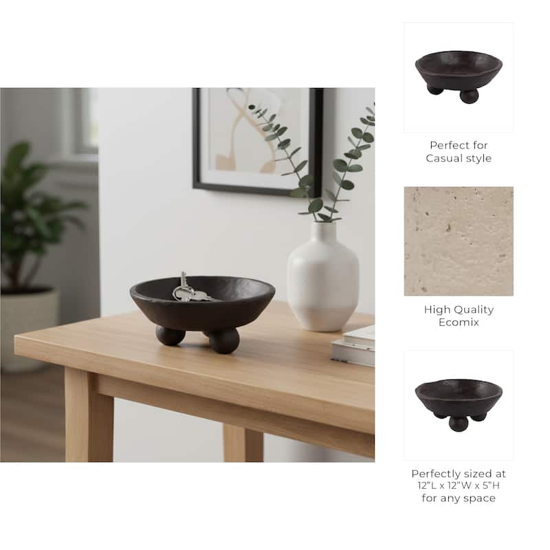 Decorative Textured Bowl with Triple-Sphere Feet Base