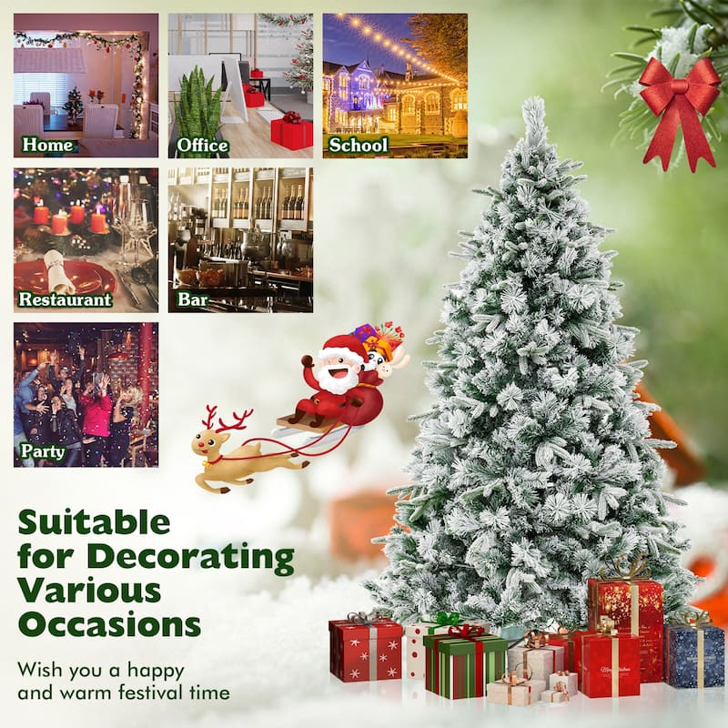 Gymax 7 ft pre-lit artificial Christmas tree artificial hinged