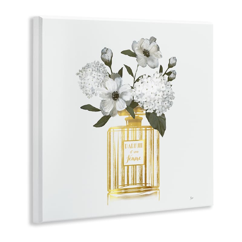 Stupell Gold Bottle with Flowers Wall Plaque Art Design By Nan