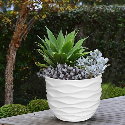 White Waves Indoor/Outdoor MgO Planter - 15.2" H x 17.38" Diameter