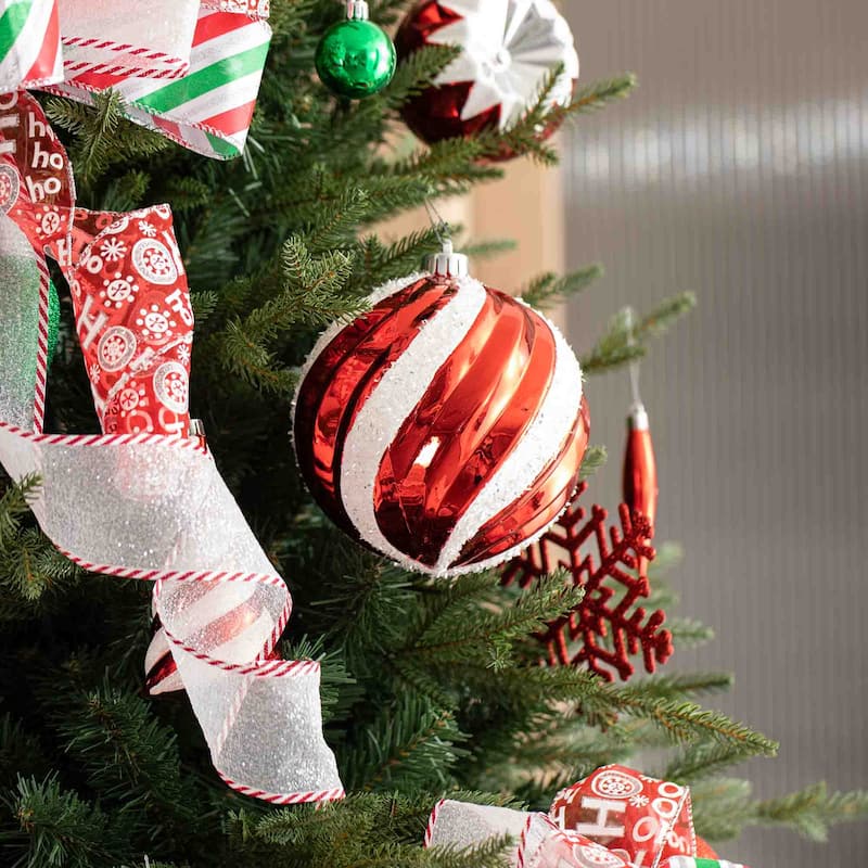 Glitzhome 178ct Christmas Ball Shatterproof Ornaments with Candy Picks & Ribbon Bow (Set of 191)