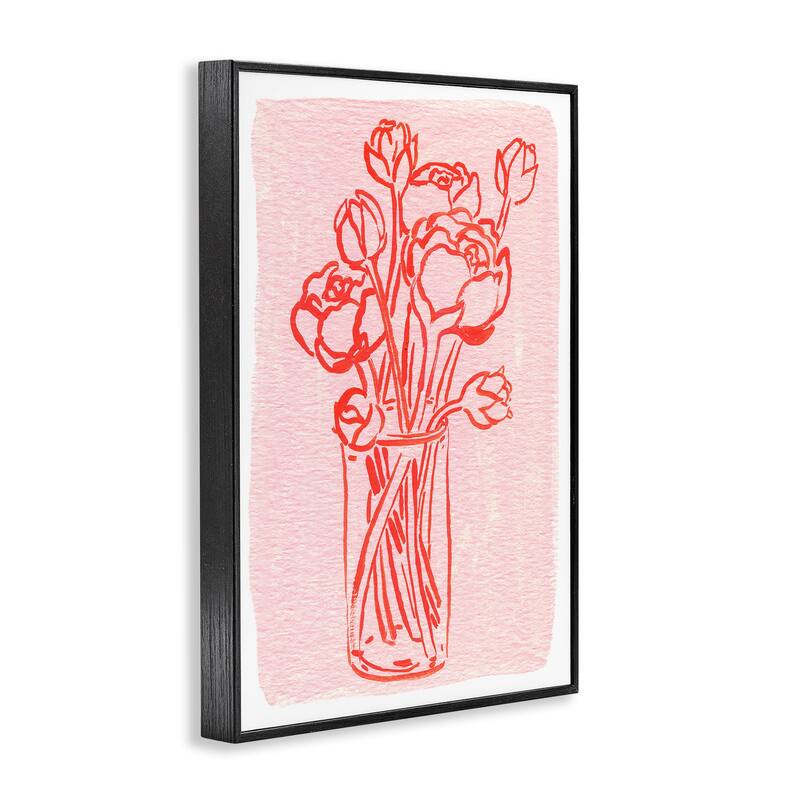 Stupell Outlined Peony Vase Framed Giclee Art Design By Hannah Moren