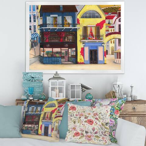 Designart "The Facade of The Buildings In A Cozy Streets" French Country Framed Art Print