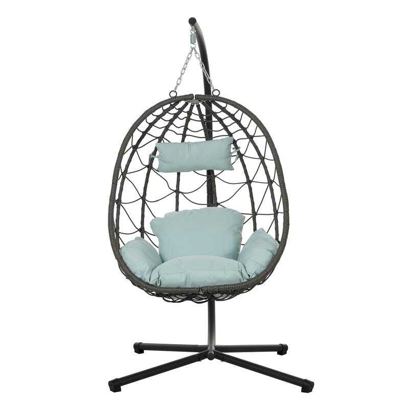 Patio Wicker Hanging Egg Chair Hanging Basket Chair with Stand - Grey