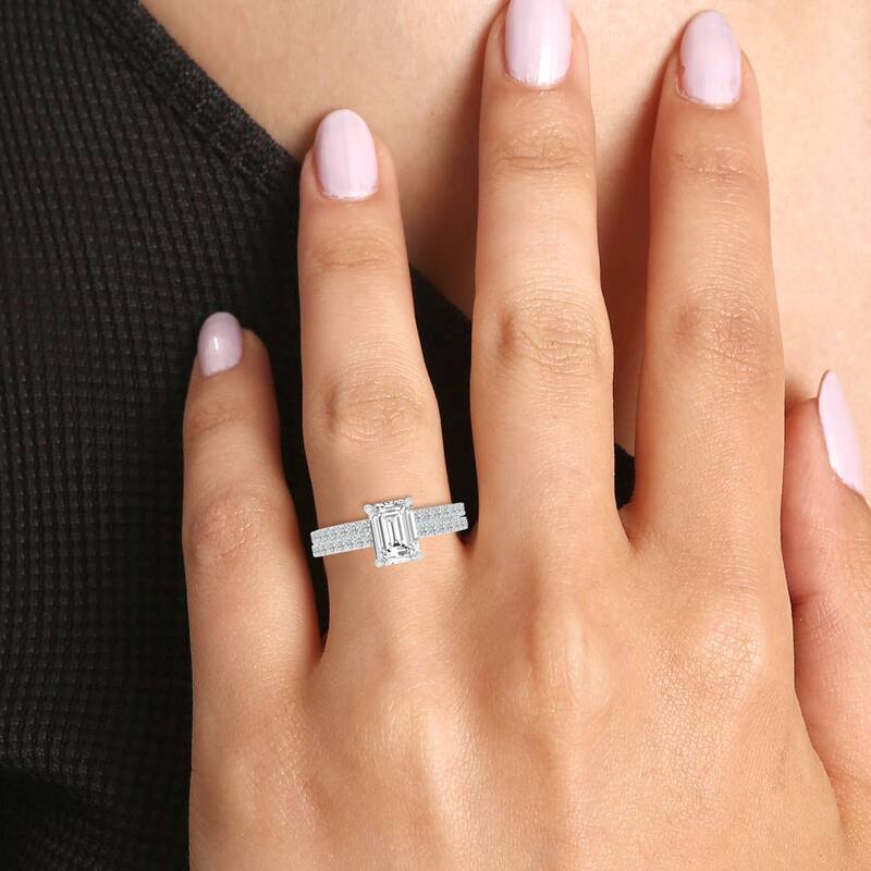 Marquee 3.80 CTW Center Emerald Cut Lab Grown Diamond Engagement Ring Set in 14Karat White Gold