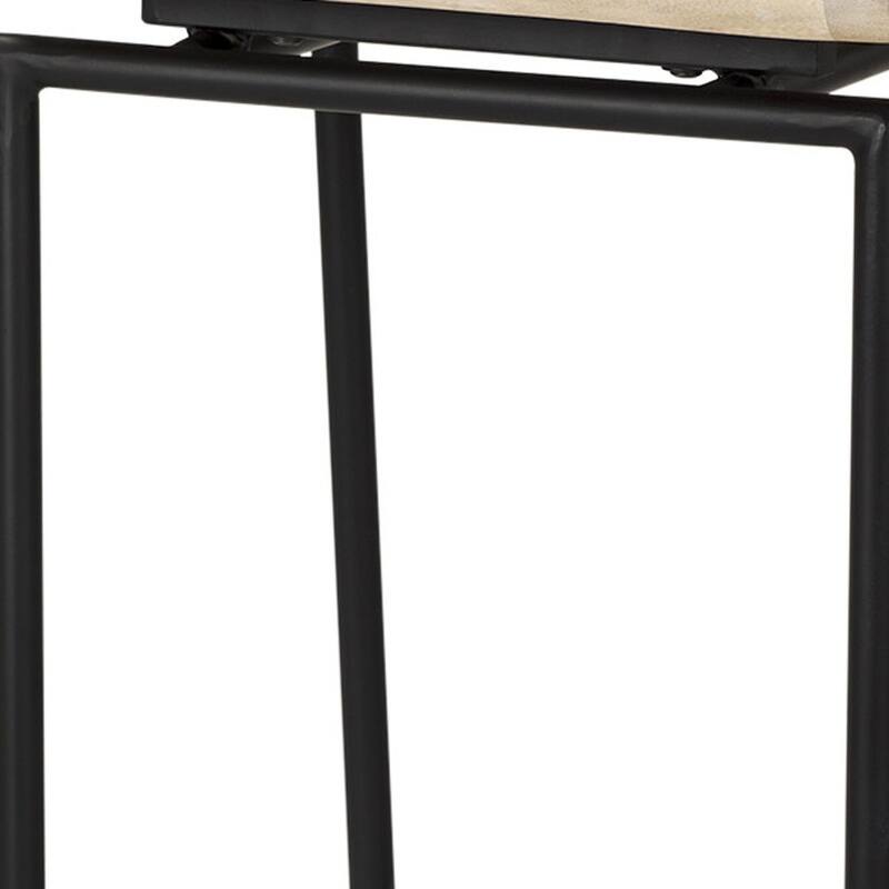 HomeRoots 31" Natural and Black Solid Wood and Metal Low Back Bar Height Bar Chair