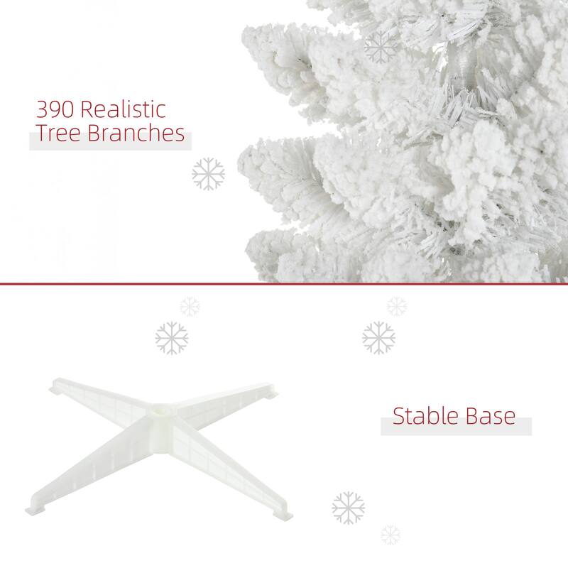 HOMCOM Flocked Artificial Pencil Tree - Realistic Branches, Plastic Base, White