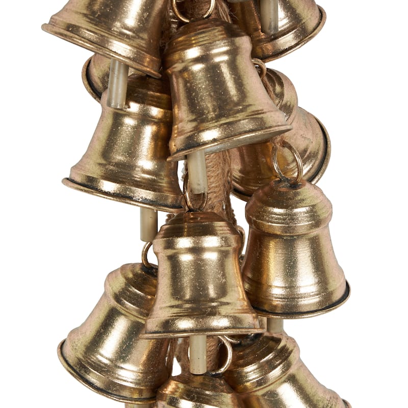 Metal Cascading Cluster Decorative Bells with Jute Hanging Rope - Gold - Roche River Decor