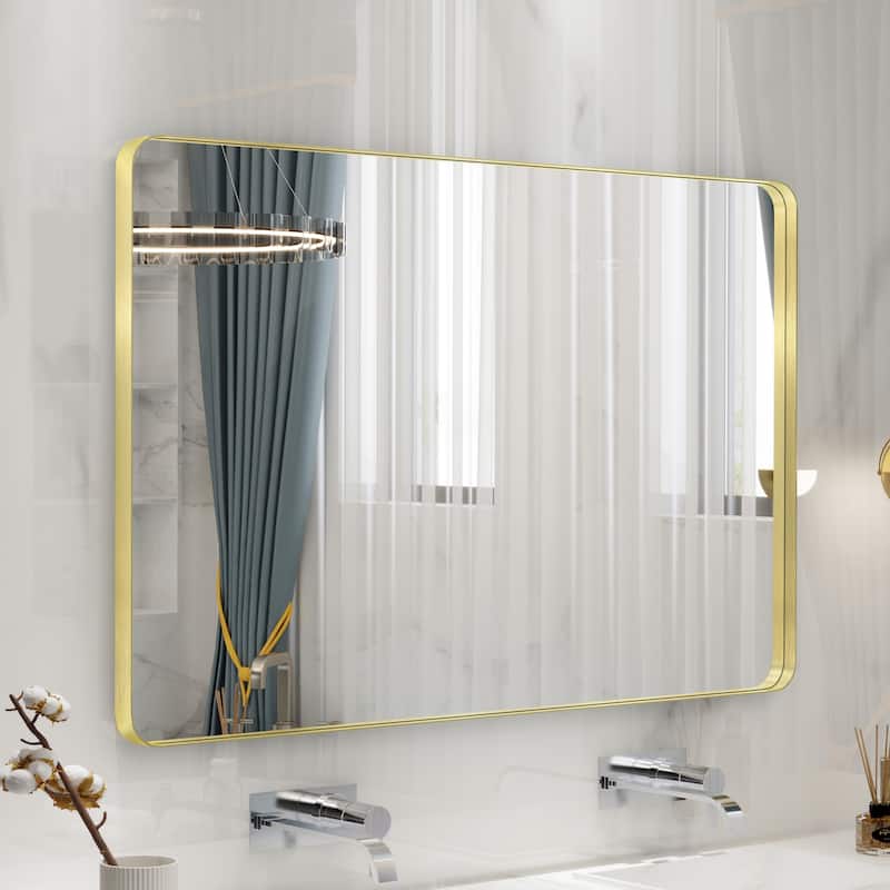 QuivaraView Rectangular Aluminum Framed Bathroom Vanity Mirror - 48" x 32" - Brushed Gold