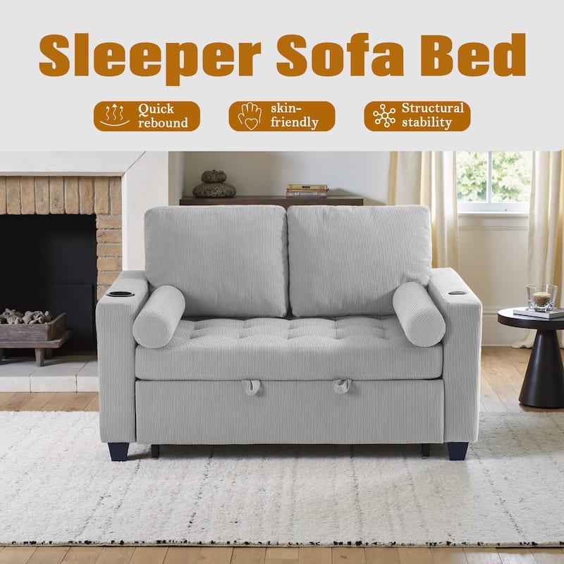 Corduroy Pull-Out Chair Bed Adjustable Recline Convertible Sleeper Sofa