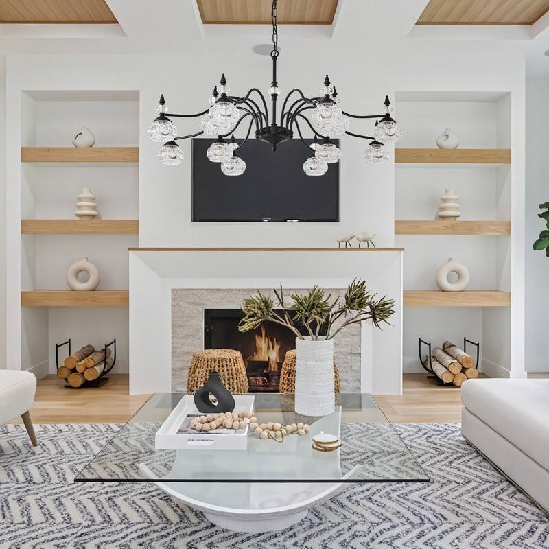 Modern Crystal Chandelier with Crystal Glass Shade Black Farmhouse Chandelier for Kitchen Island