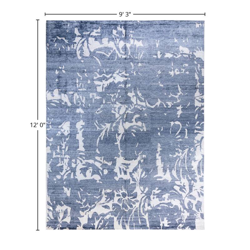 Modern One-of-a-Kind Hand-Knotted Area Rug, Blue - 9' 3" x 12' 0"