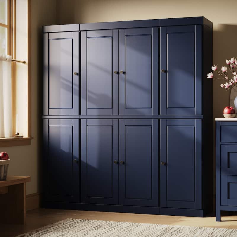 Palace Imports 100% Solid Wood Kitchen China Cabinet Pantry with Glass or Solid Wood Doors and 2-Drawer Kit - 65" x 71.5"