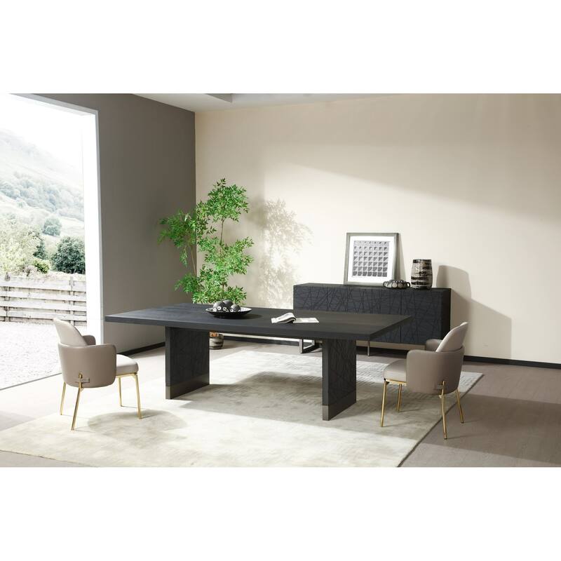 Modrest Kenda Modern Black Ash & Stainless Steel Dining Table