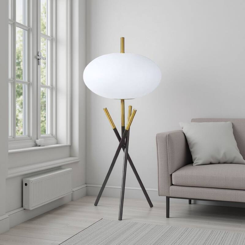 Azy Table Lamp, Frosted White Shade, Tripod Base, Black Gold, 30 Inch