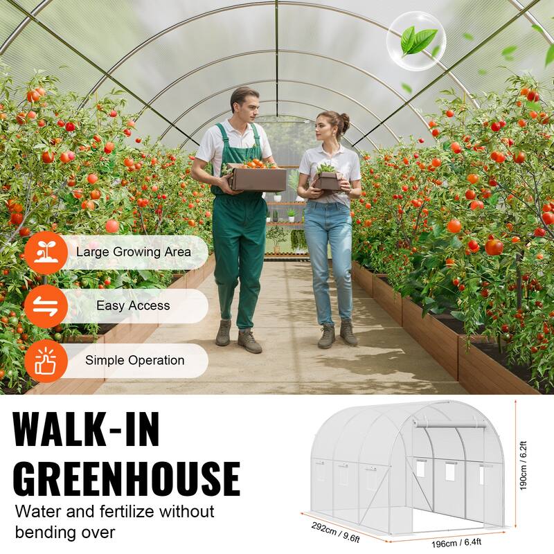 Walk-in Tunnel Greenhouse, Hoop House Greenhouse Tunnel, Plant Hot House with Galvanized Steel Frame, Green PE Cover