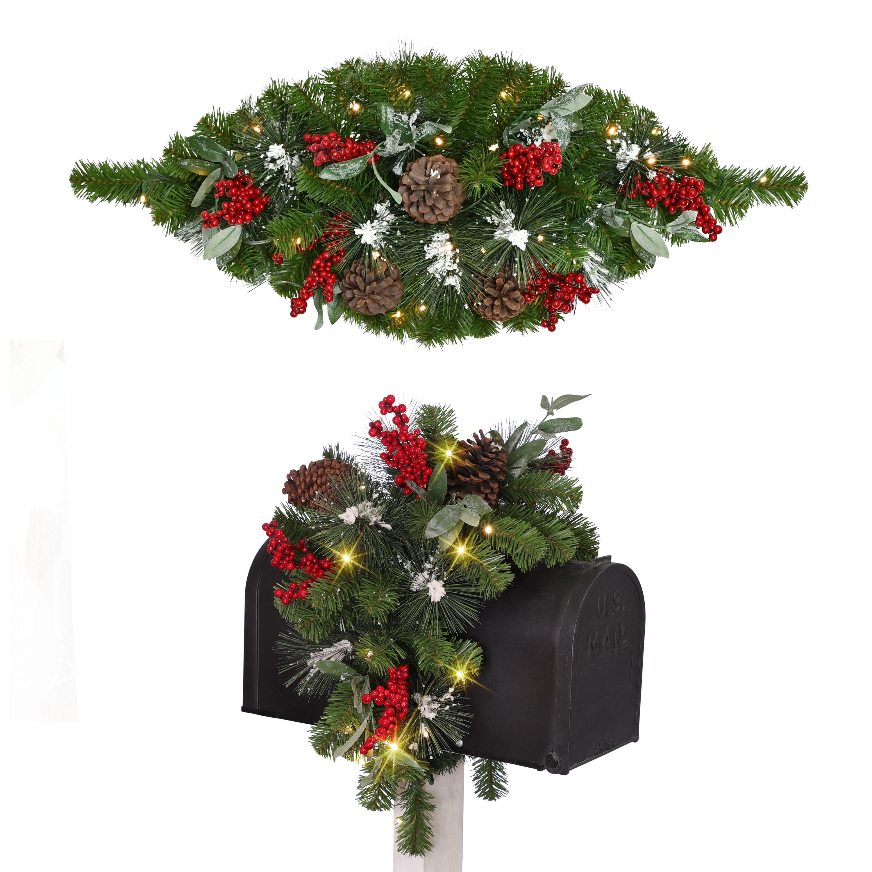 Puleo International 36 in. x 16 in. Pre-Lit Decorated Mailbox Cover