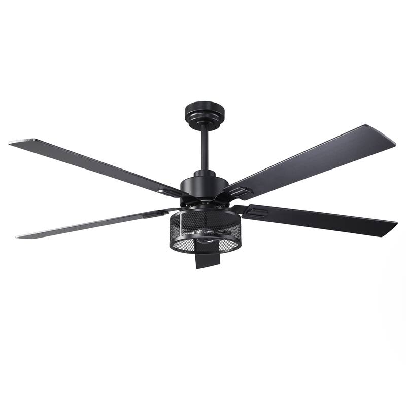 60" Matte Black Reversible Wood 5-Blade Smart Ceiling Fan with Light and APP Control