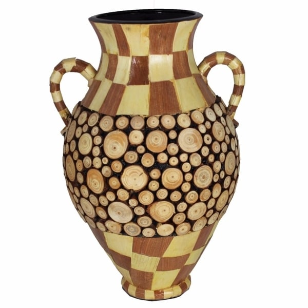 Ceramic/Wood Encrusted Vase, Multicolor(EN30335)