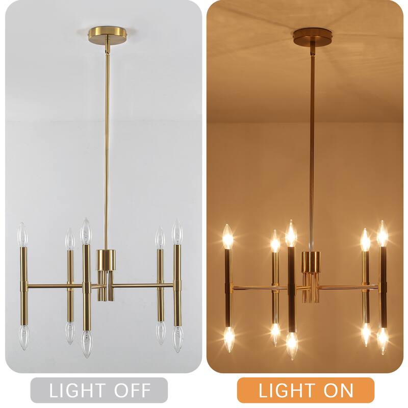 10 - Light Modern candle Chandelier with Adjustable Height, Sleek Linear Design for Dining Room, Living Room