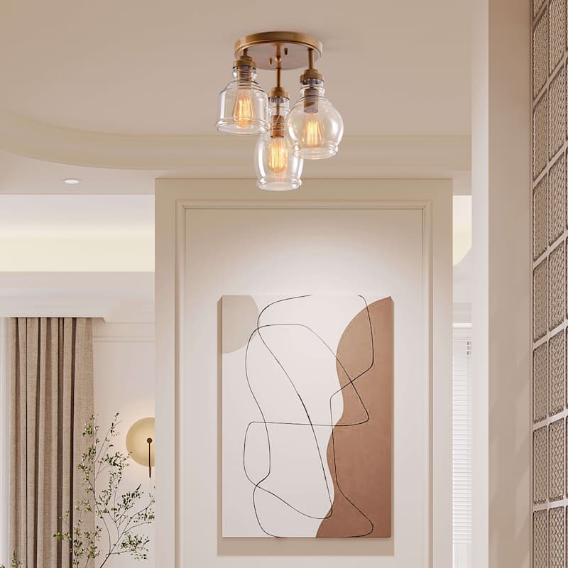 Mariana 3-Light Flush Mount with Cognac Glass Shade