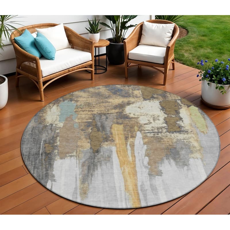 HomeRoots Abstract Transitional Rectangle Outdoor Rug - 8' Round