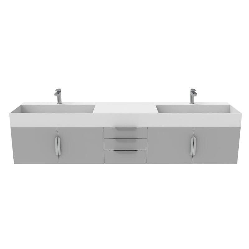 Amazon 84" Wall Mounted Double Bathroom Vanity Set w/ White Top