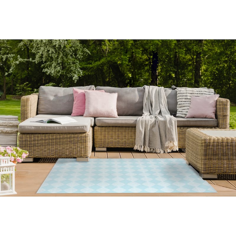 BLOCK PRINT CHECK BOARD IN LT BLUE Outdoor Rug By Becky Bailey - Bed ...