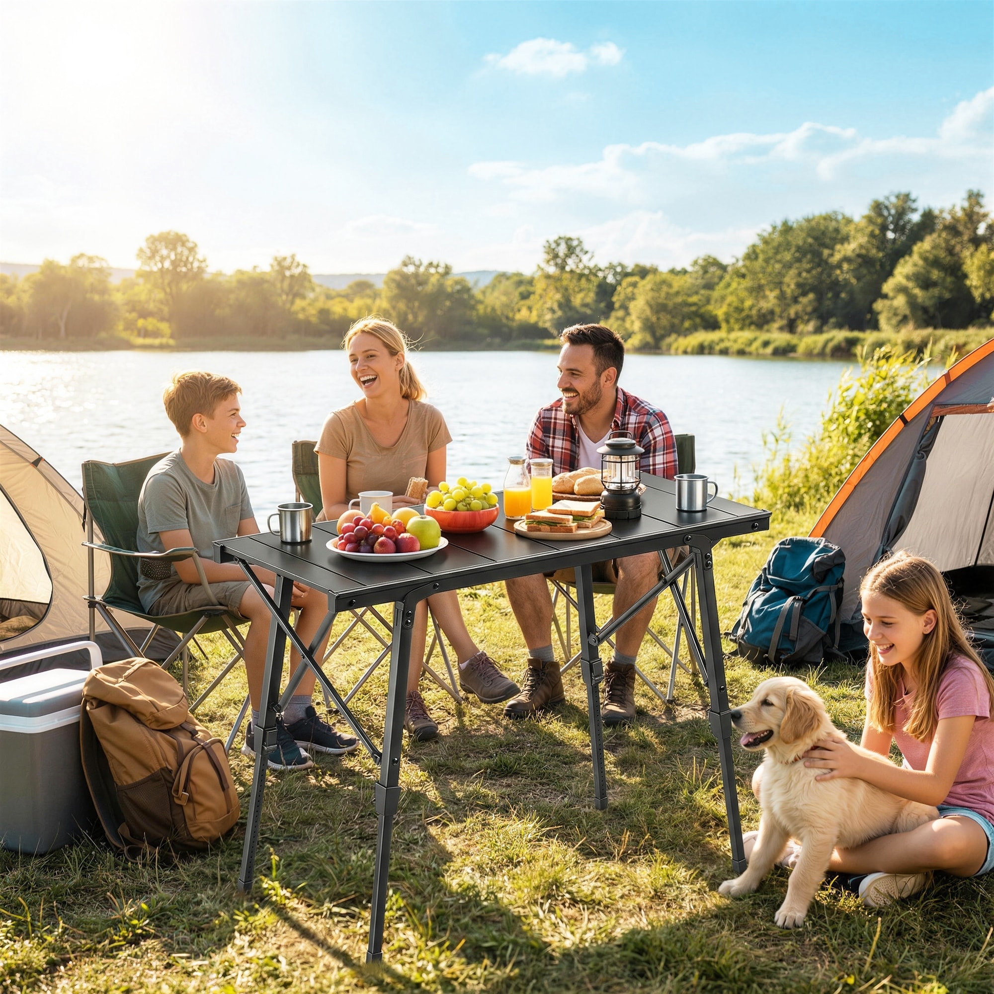 Outsunny Adjustable Height Folding Picnic Table with Removable Plates, Aluminum Camping Table, Portable
