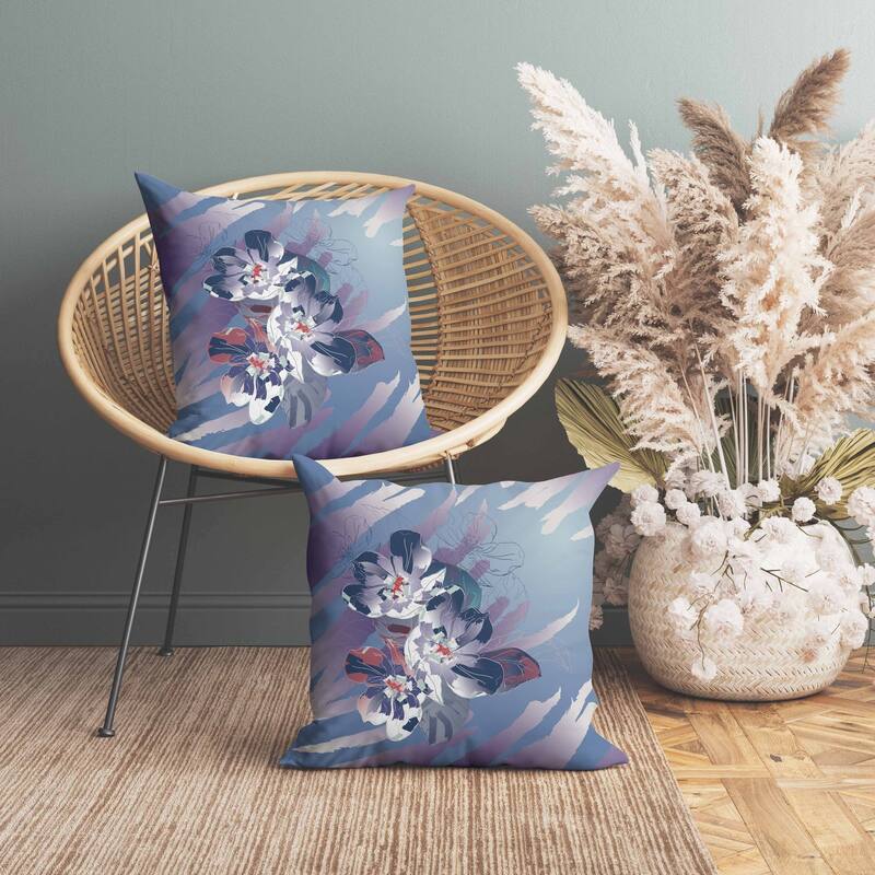 Rosemary Romance Faux Suede Reversible Throw Pillow Blue and Violet