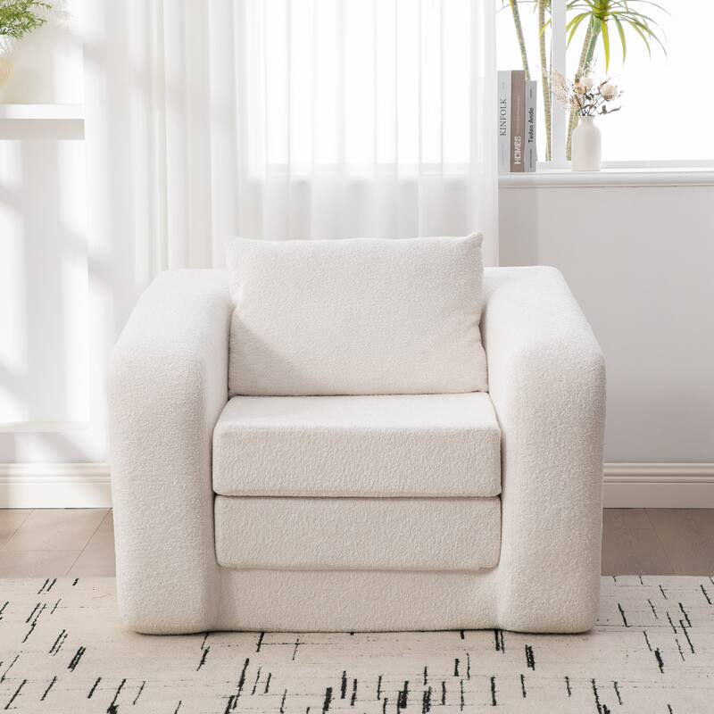 40" Convertible Chenille Floor Sofa Bed, Foldable Boneless Mattress Cloud Single Couch Lounge Chair with Armrest & Pillow