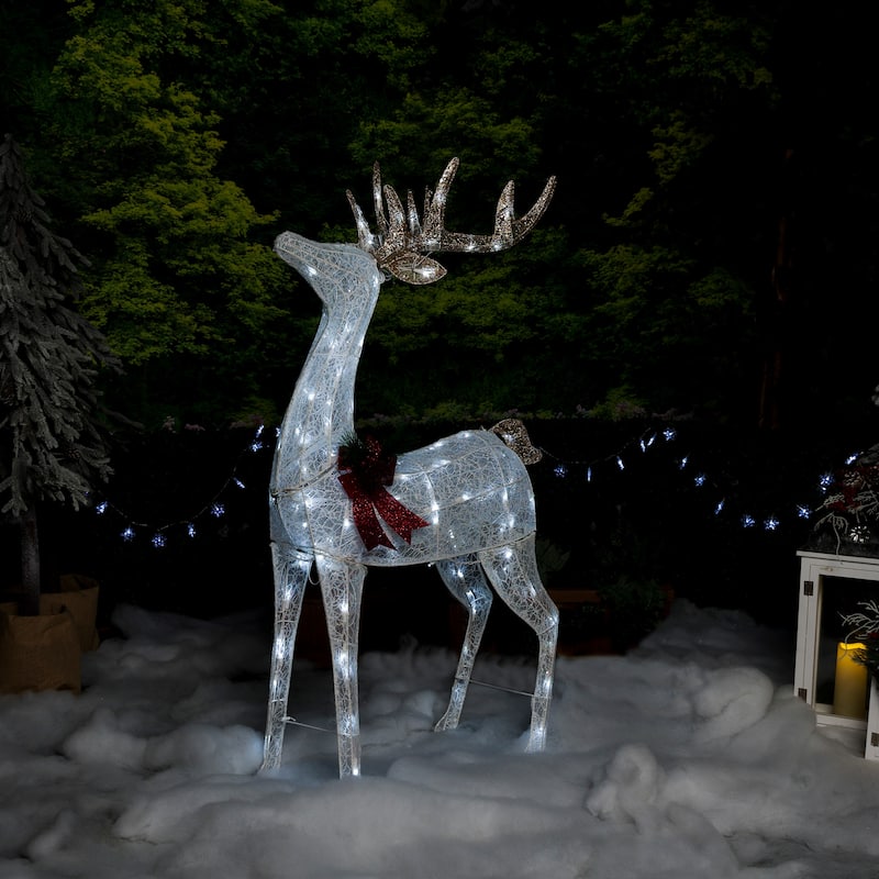 Alpine Corporation Mesh Holiday Reindeer Lawn Decoration with Cool White Lights - 4.2 FT