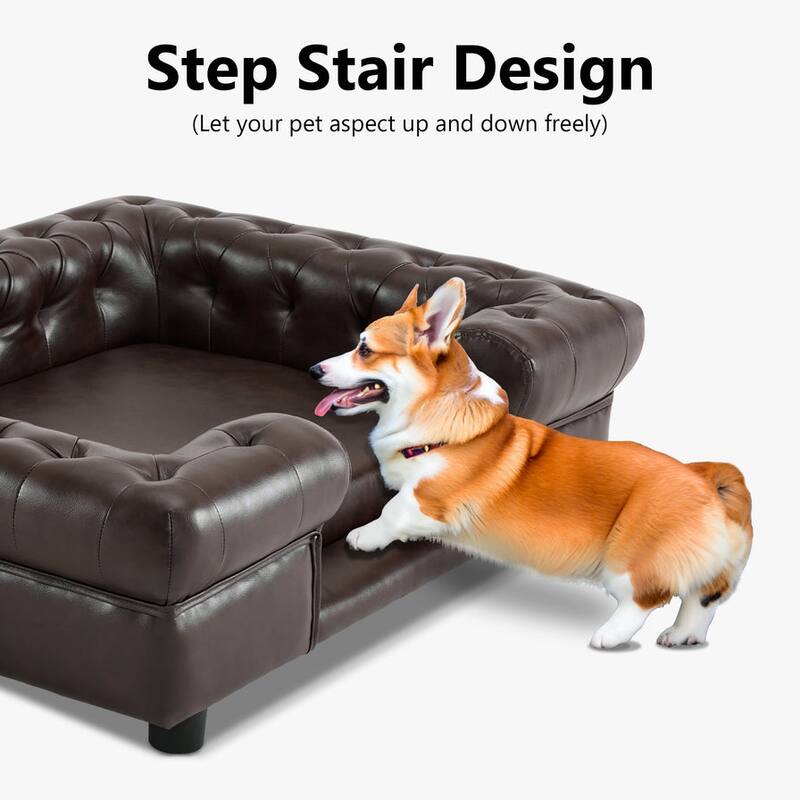 MCombo Pet Sofa Bed with Small Stairs, Faux Leather 6321 - 38.2" x 30.3"