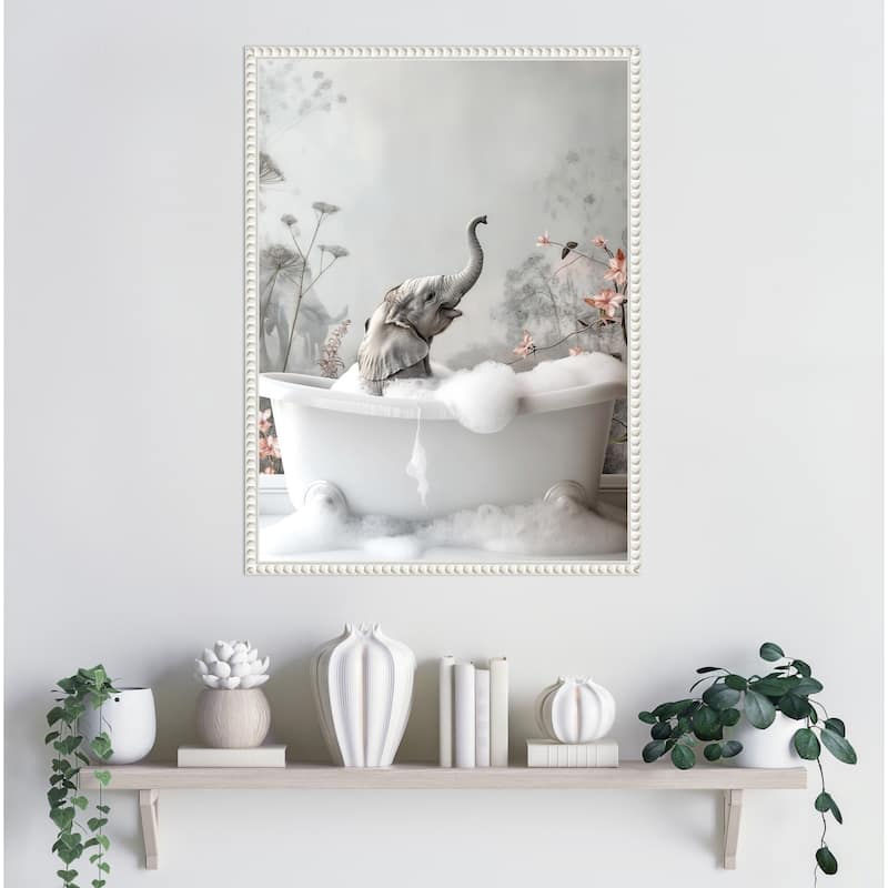 Elephant Bath Bliss by Niky Rahner Framed Canvas Wall Art