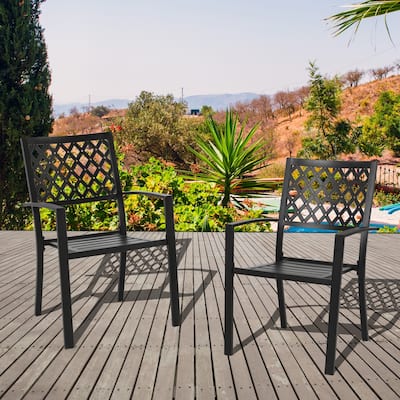 Outdoor 2-Piece Patio Chair Set, Iron Finish, Black with Gold Speckles - N/A
