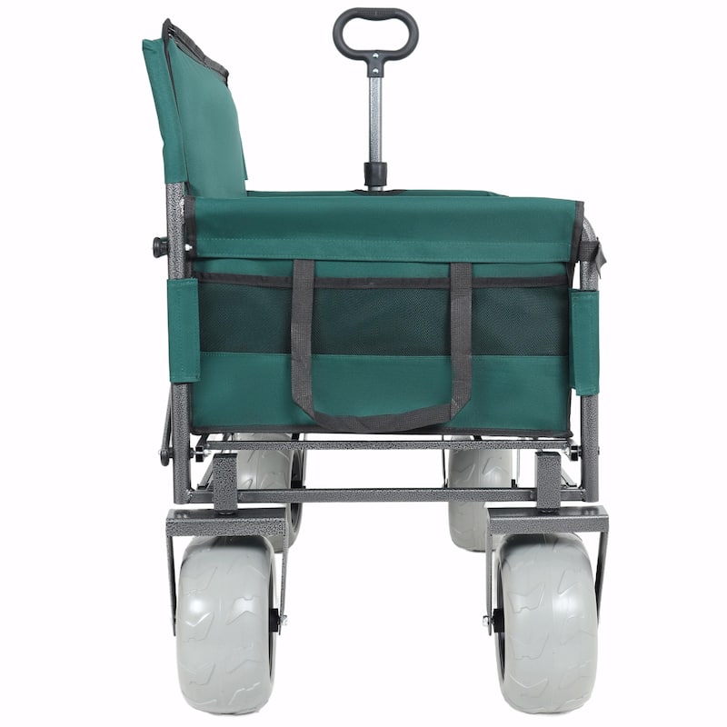 3-in-1 Folding Wagon with Bench Seat - 500lbs Capacity, 9"x4" Beach Tires