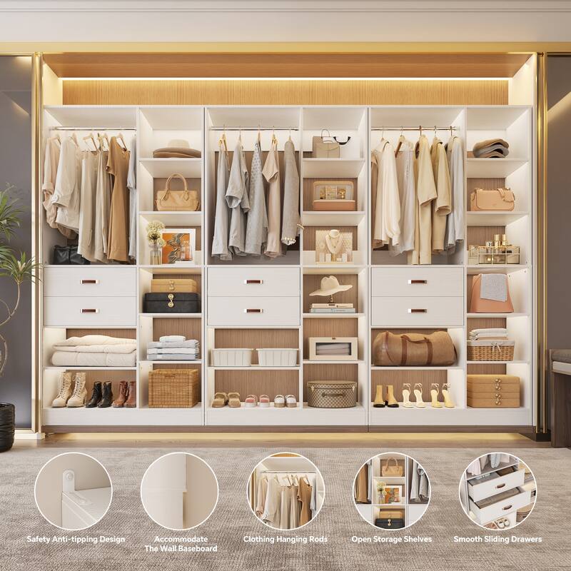 40'' Large Closet System with 10 Shelves and 2 Drawers, Freestanding Closet Organizer with Hanging Rods