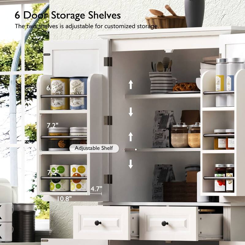 71" Tall Kitchen Pantry Storage Cabinet with Pull Out Cabinet Organizers for Kitchen