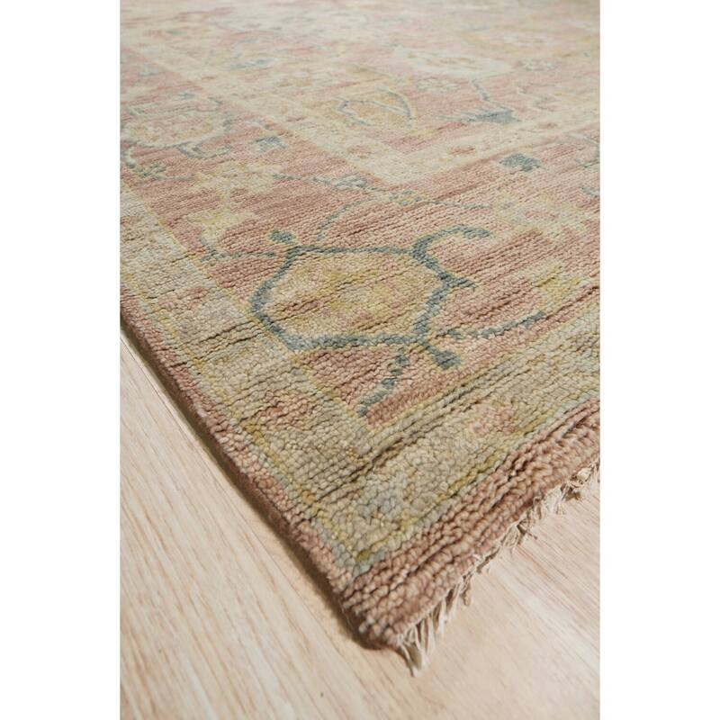 Pink Hand-Knotted Wool Oushak Rug, 9' x 12', plush cozy floor accent - L